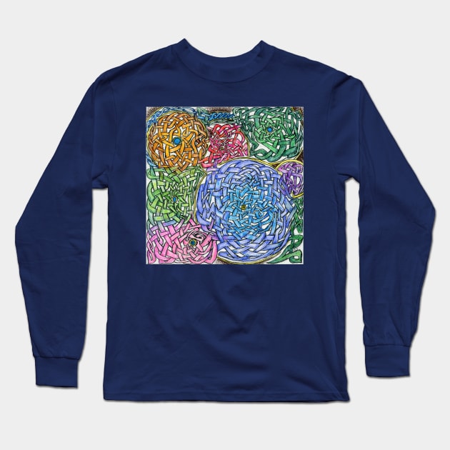 Abstract Circle Knotwork in Ink and Watercolor Pencil Long Sleeve T-Shirt by CrysOdenkirk